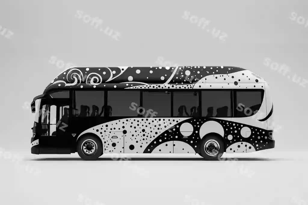 Qora oq dizaynli qora oq avtobus | Black white bus with black white design
