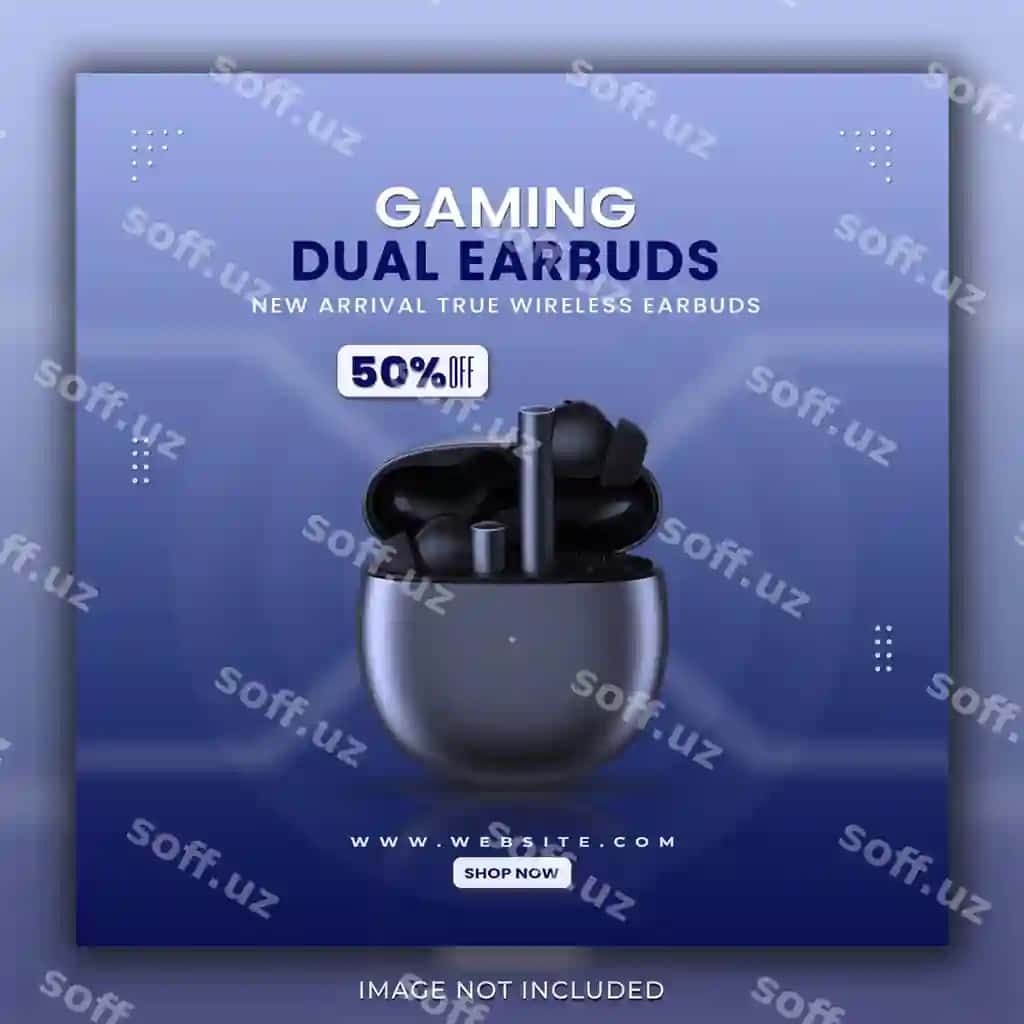 Quloqchinlar super aktsiyasi uchun ijtimoiy tarmoqlar posti dizayni | Earbuds super sale social media post design