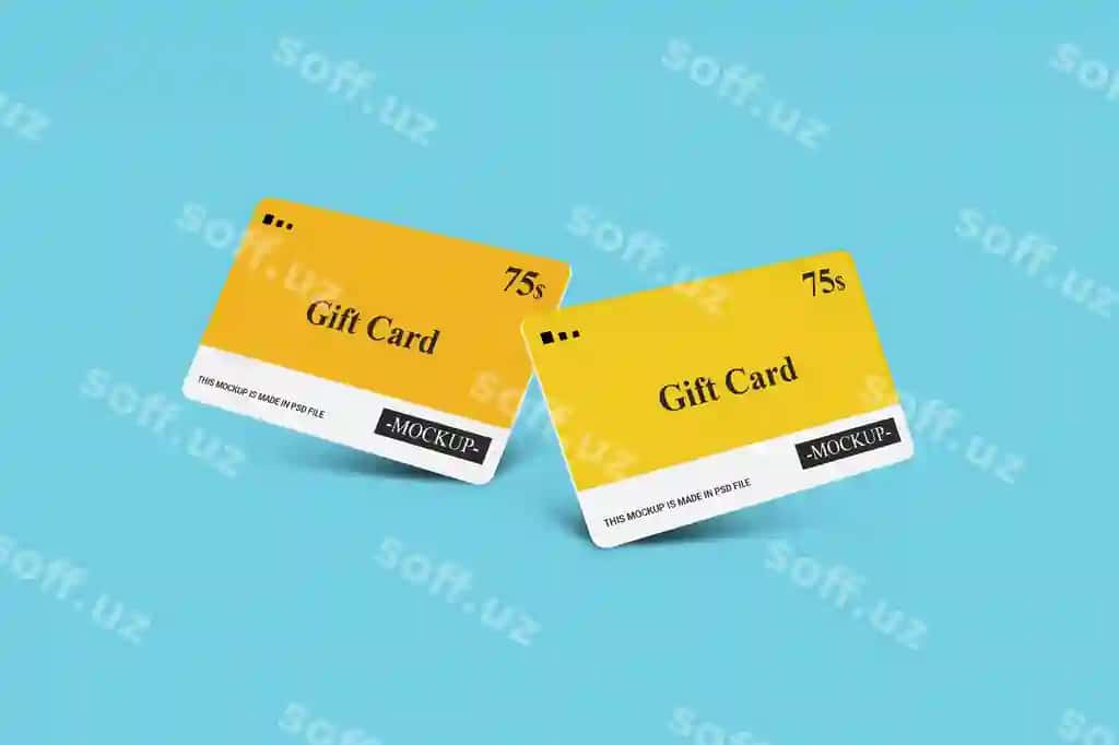 Menyuda karta, smart karta, chegirma karta taklif karta 3D mockup shabloni | Gift card smart card discount card offer card 3d mockups template