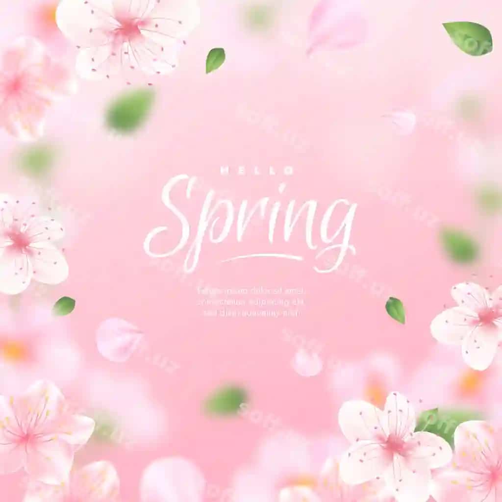 Realistik bahor illustratsiyasi giyohr gul bilan | Realistic spring illustration with cherry blossom