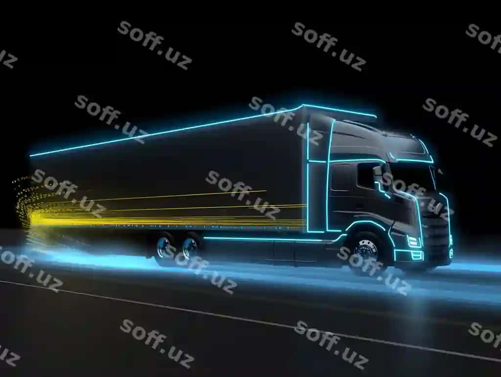 Qora yuk, uning tomonida neon ko'k yorqinlik | Black truck with neon blue light side it