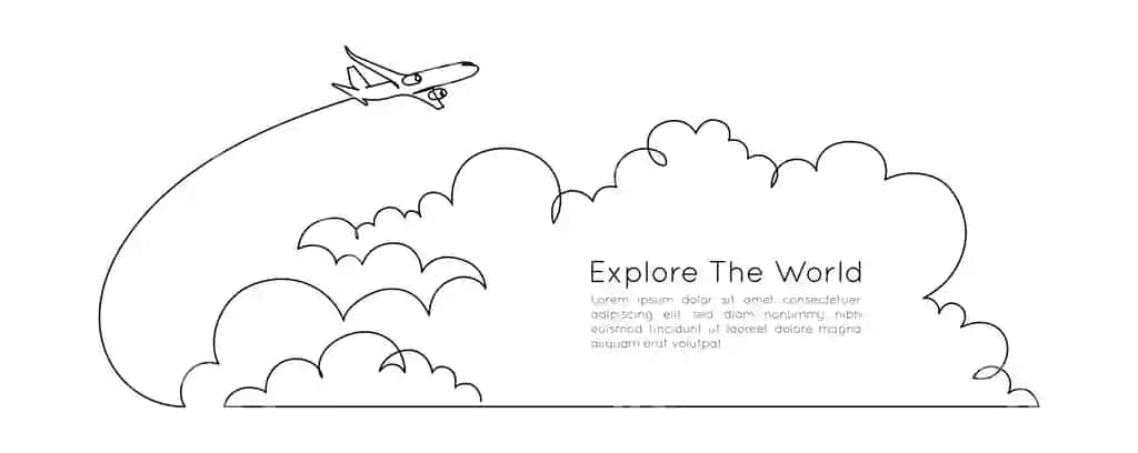 Samolyot yo'nalishi osmondagi bulutlar bitta davrli chizish | Airplane path clouds sky one continuous line drawing