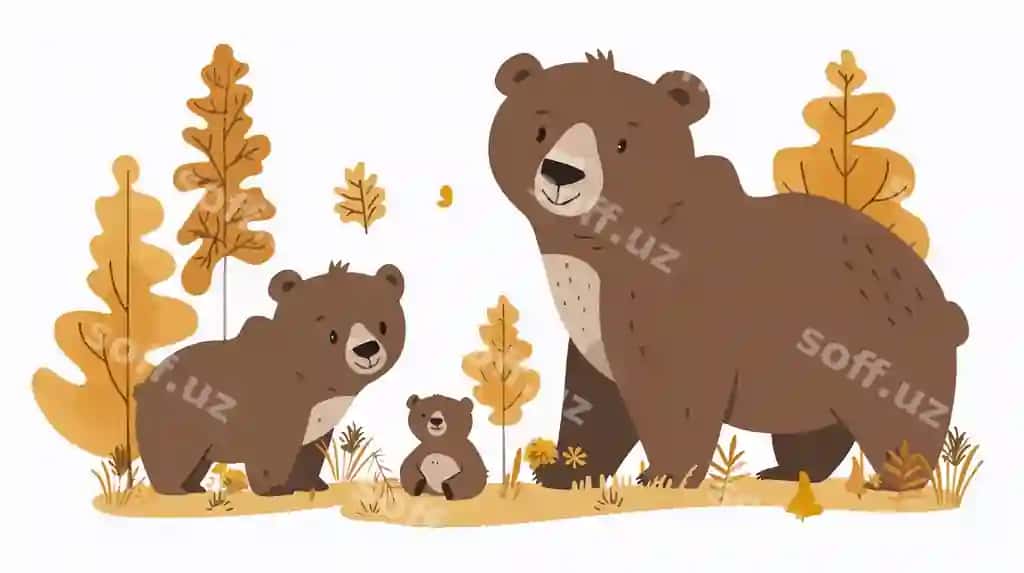 Tasavvur qil uchta ayiq rasmiy oʻrmon bilan bormoq. | Picture three bears bear with picture forest