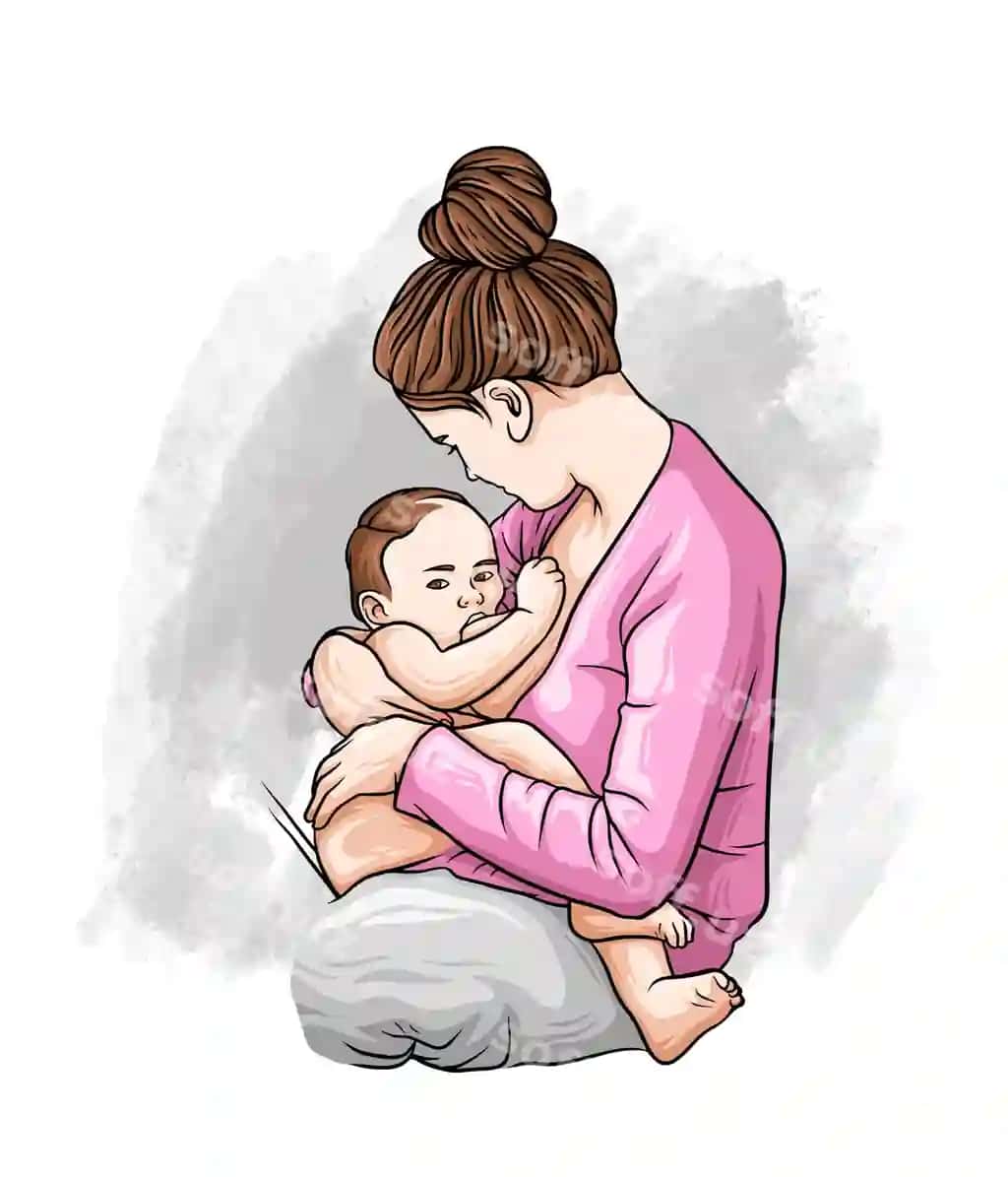 Qo'l bilan chizilgan emish beruvchi ona rangli uslub | Hand drawn breastfeeding mother colorful style