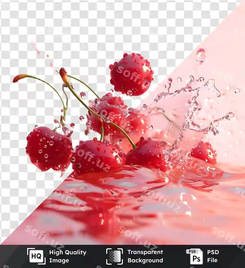Gilas suvar silaplash shaffof orqa fonda bilan psd fayl | Cherries splashing water with transparent background psd file