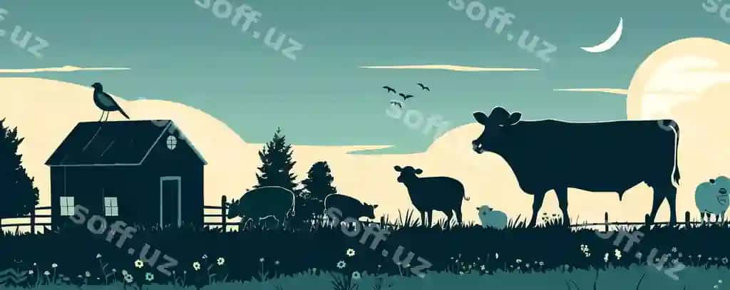 Ferma hayvonlari sigir qoy guruch qorquvchi hovli uy hayvonlari vektor illustratsiyasi | Farm animals cow sheep pig barnyard domestic livestock vector illustration