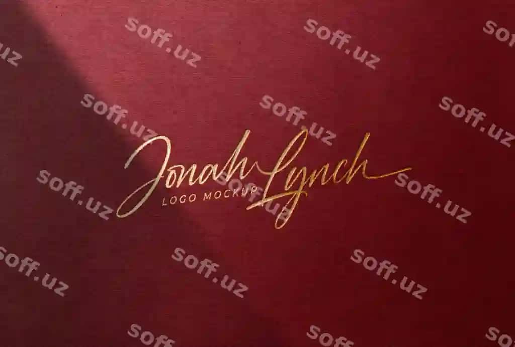 Hasharot o't foliyasi logo mockup qizil qog'oz soya qatlami bilan | Luxury gold foil logo mockup red paper with overlay shadow