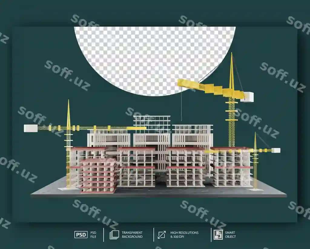 3D render zamonaviy qurilish maydoni kranlar bilan | 3d render modern construction site with cranes