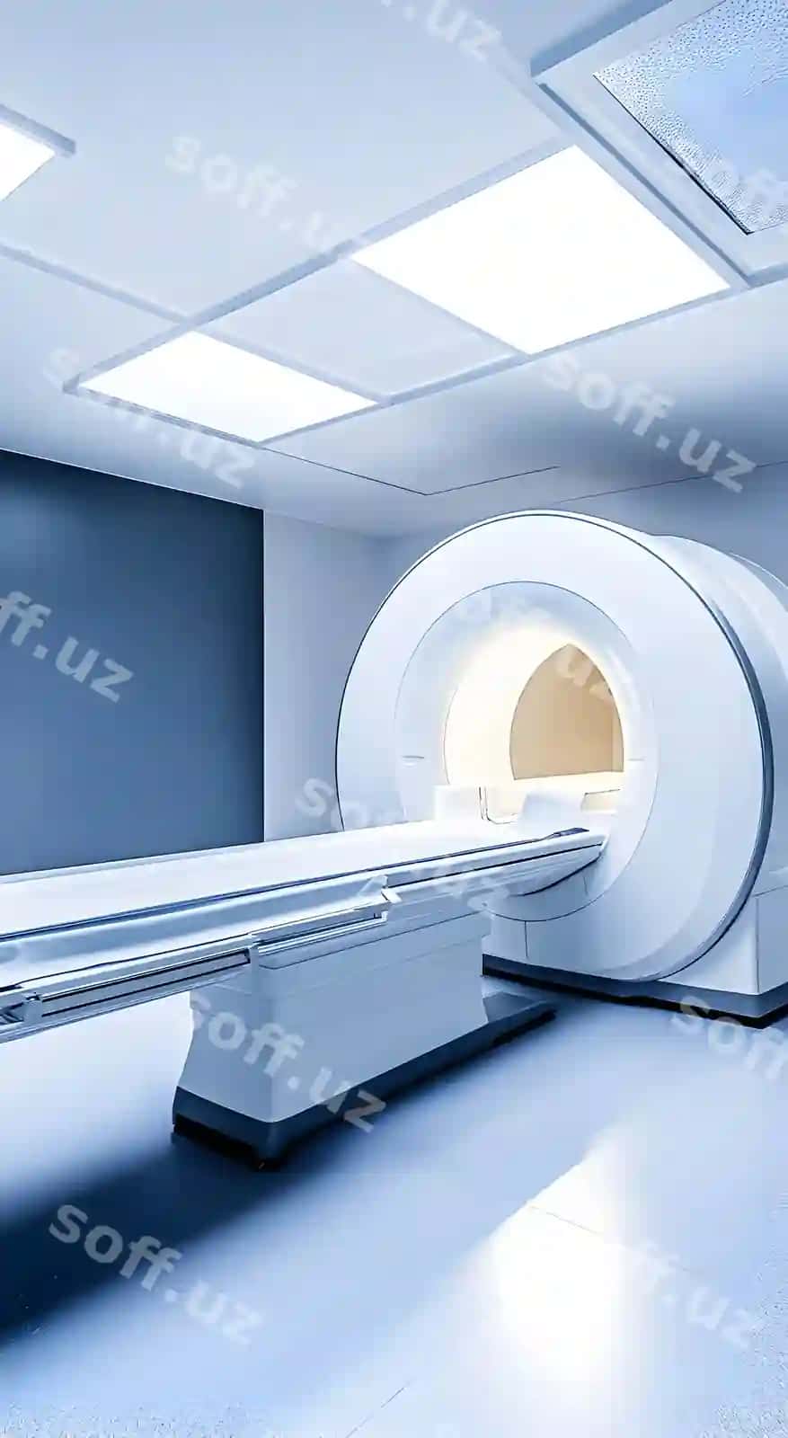 Tibbiy jihozlar bo'sh MRI xonasi shifoxona zamonaviy diagnostik jihozlar konsepsiyasi tibbiy ko'rib chiqish onkologiyasi | Medical equipment empty magnetic resonance imaging room hospital modern diagnostic equipment concept medical examination oncology
