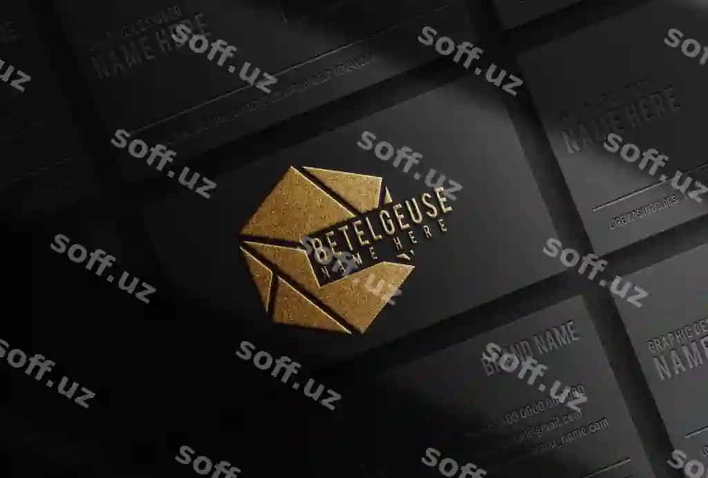 Hashm oltin teri qora biznes kartalari modeli | Luxury gold embossed black business cards mockup