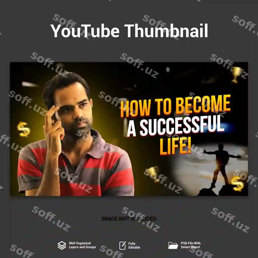 Psd qanday muvaffaqiyatli bo'lish uchun YouTube minaiturya dizayni | Psd how become successful life youtube thumbnail design