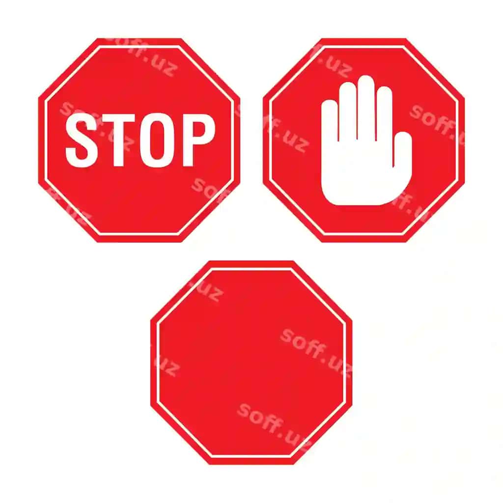 Qizil to'xtash belgilari, biri qoz chizmasi, biri bo'sh oq fonda | Red stop signs one with hand one blank white background