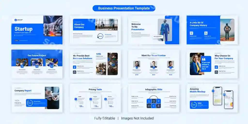 Startap biznes prezentatsiyasi slayd shablonlari dizayn komplekti | Startup business presentation slide template design set
