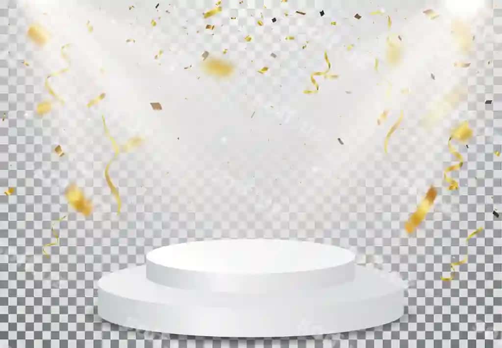 G'olib podium oltin konfetti bilan bayram shaffof | Winner podium with gold confetti celebration transparent