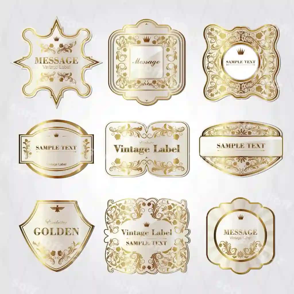Barokk uslubi ayna qorati etiketlar dizayn to'plami | Collection baroque style pearl white labels design set