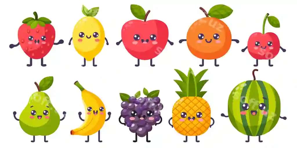 Strelets kartinka mevalar komplekti | Groovy cartoon fruits set