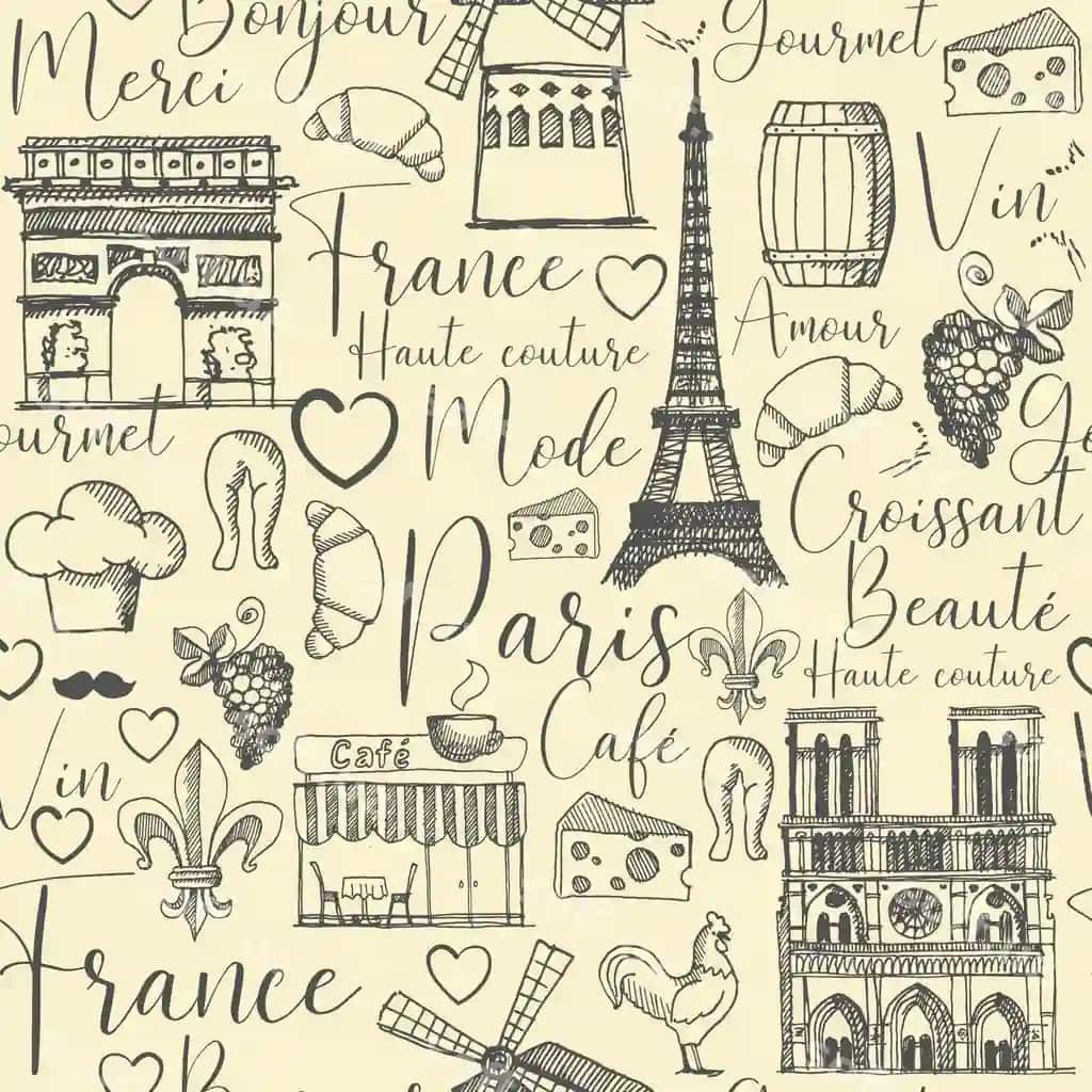 Seamless retro uslubi fon Parij, Fransiya va fransuzcha belgilari bilan | Seamless retro style background with symbols paris france french