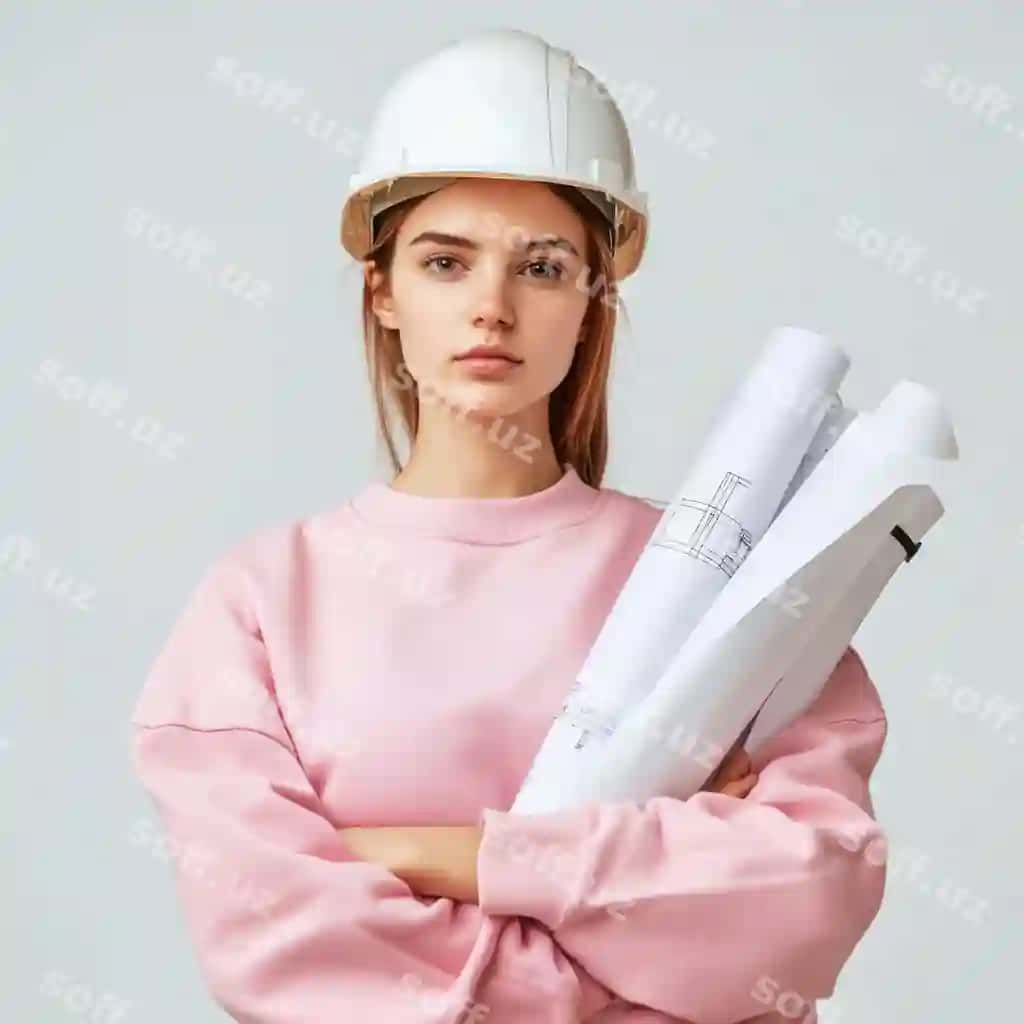 Ayol ofis ishlash rejasi shamol turbinasi model jadval bilan | Woman office working plan with wind turbine model table