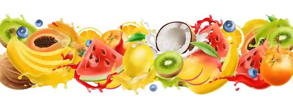 Tuzilma havomi mevalari silaplash sila oqish tarvuz apelsin | Composition tropical fruits splashing flowing juice watermelon orange