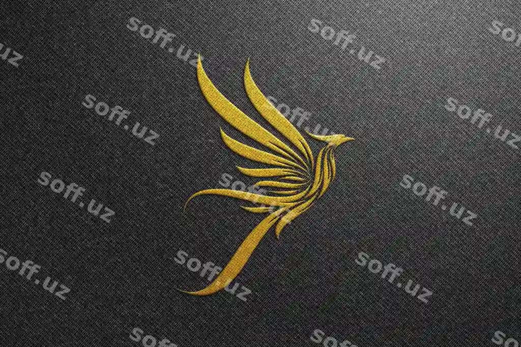 Phoenix logo mockup qora mato oltin logo mockup | Phoenix logo mockup black fabric golden logo mockup