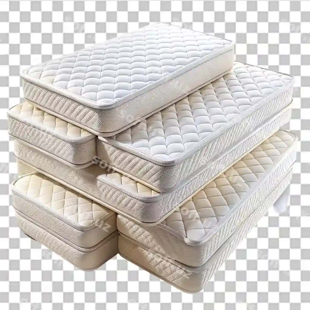 Gruppa oq uy-ush matraslari ajraltirilgan shaffof orqa fonda | Group white bed mattresses isolated transparent background