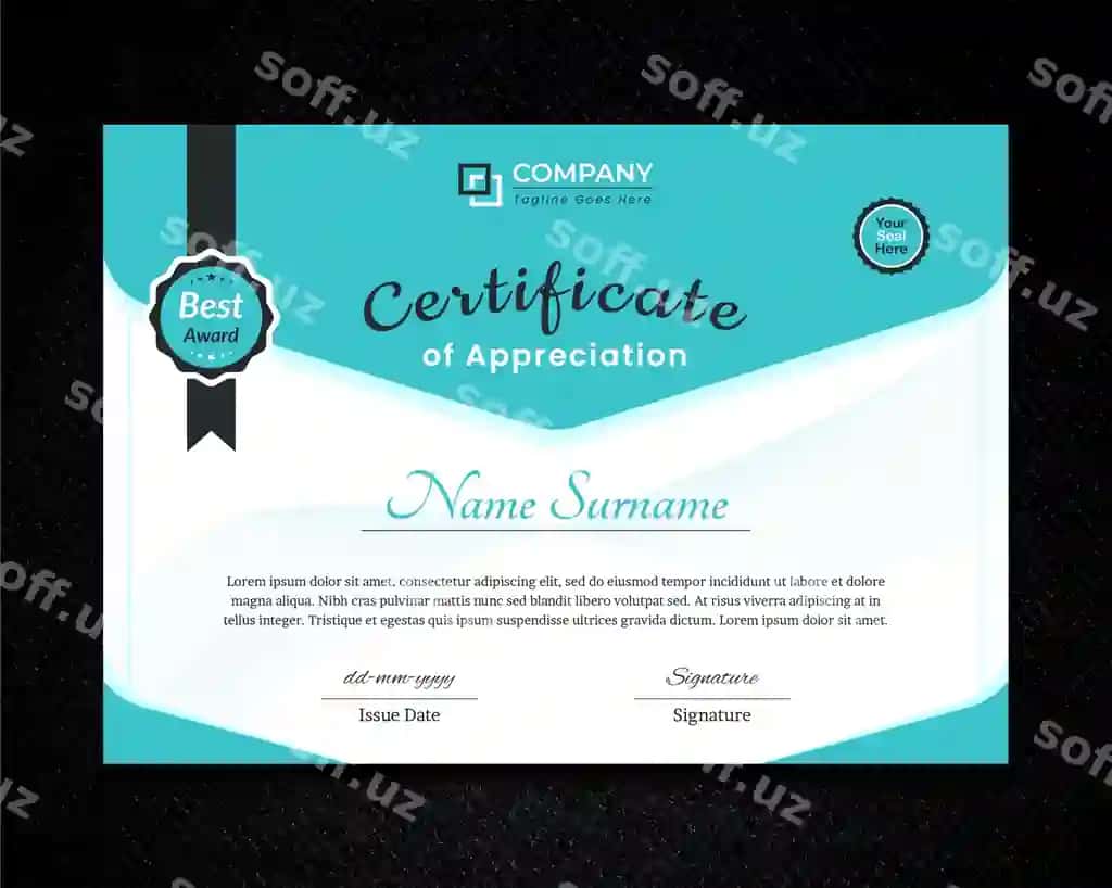 Elegant sertifikat baholash zamonaviy shablon diplom sertifikati | Elegant certificate appreciation modern template diploma certificate