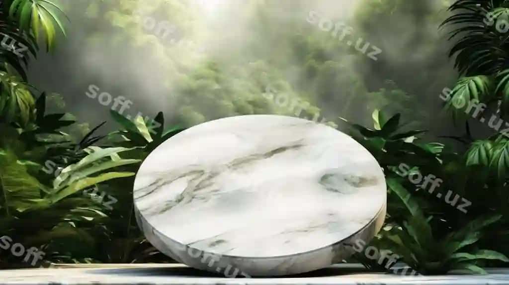 Oq marmar podium namoyish yashil podium 3D render mahsulot namoyishi yoz sahnası | White marble podium display green pedestal 3d render product presentation summer scene