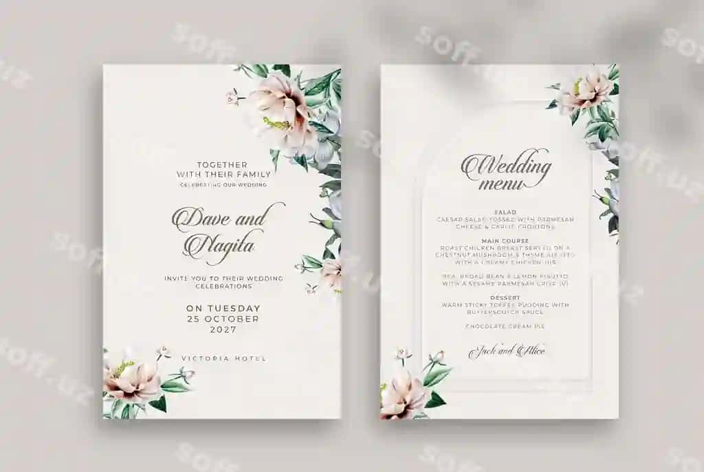 Vintage qishloqcha geometrik turmali taklifnoma va menyu shabloni | Vintage rustic geometric wedding invitation wedding menu template