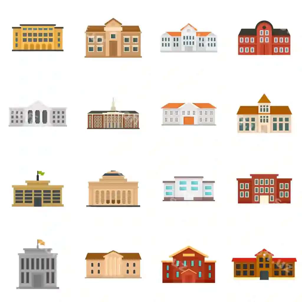 Universitet ikonkalari to'plami, flat dizaynli vektor ikonkalar orqa foni oq rangda izolyatsiya qilingan | University icons set flat set university vector icons isolated white