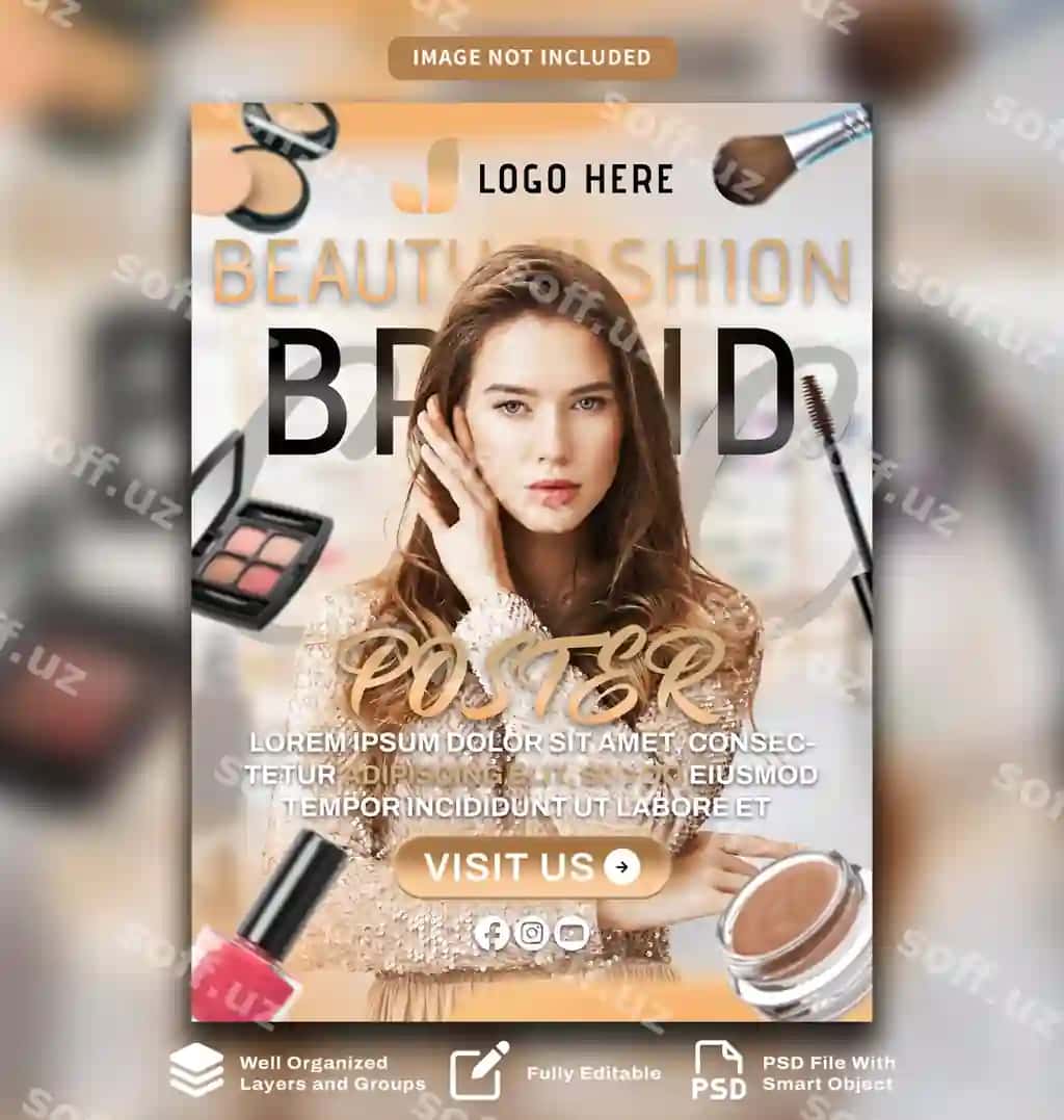 Poster Makeup kosmetik brend, chiroyli modelni ko'rsatadigan. | Poster makeup cosmetics brand that showing beautiful makeup model