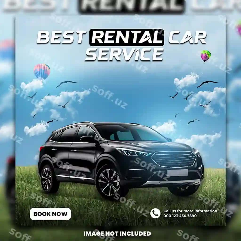 Avtomobil ijarasi avtomobil soxta media post shabloni | Car rental automotive social media post template