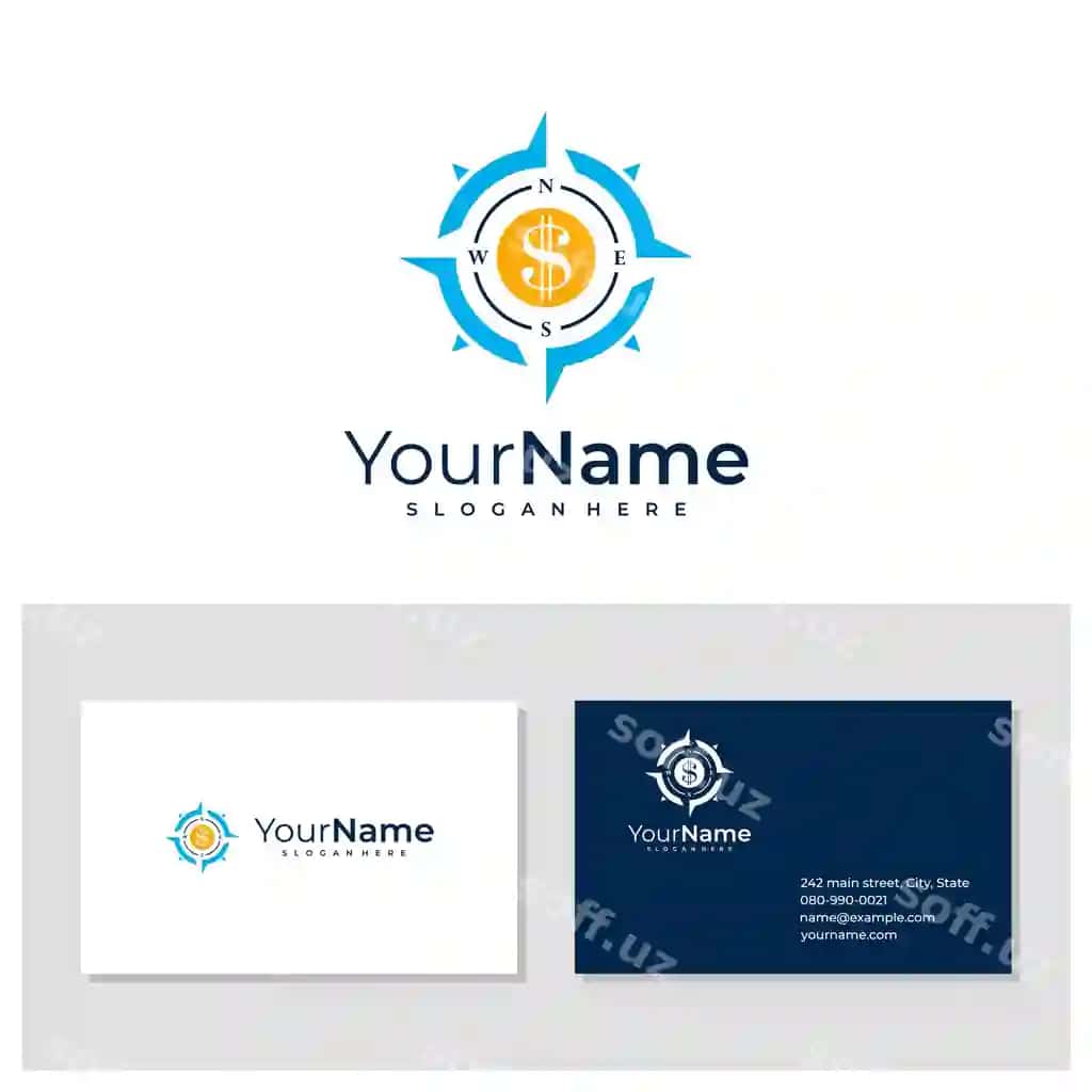 Pul compass logotipi biznes karta shabloni ijodiy compass | Money compass logo with business card template creative compass