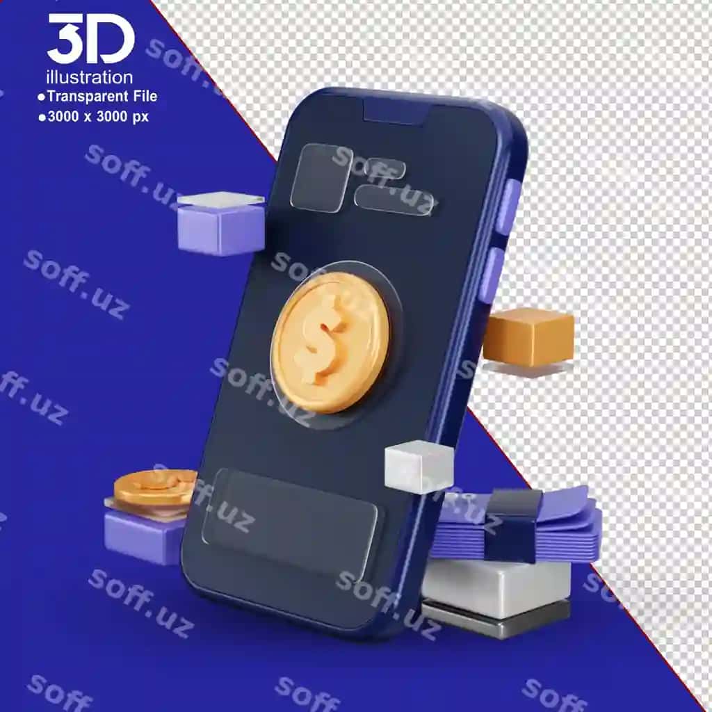 Boylik biznes moliya 3d ikon mobil bank | Wealthy business finance 3d icon mobile banking