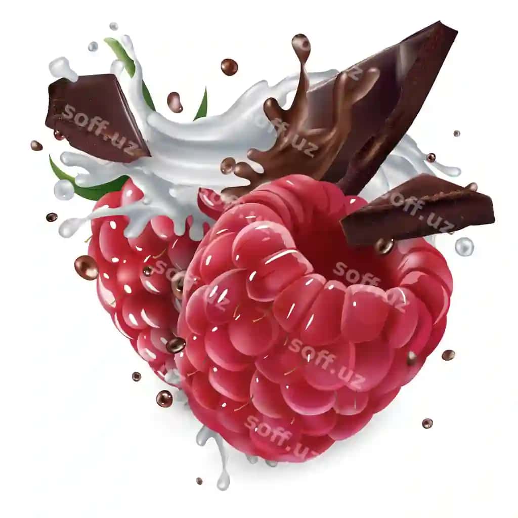 Mavzoley shokolad qismlari bilan sila sut | Raspberries with chocolate pieces splash milk