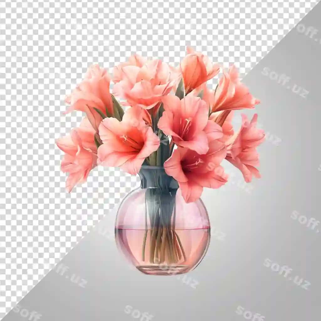Pushti lola vaza ajraltirilgan gladiolus flori PNG | Pink tulips vase isolated gladiolus flower png