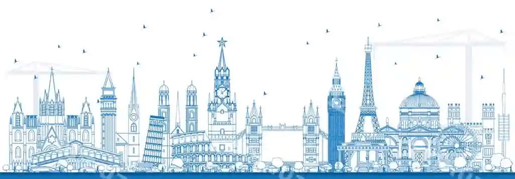 Chegara mashhur Yevropa binolari vektor illustratsiyasi bisnes sayohat | Outline famous landmarks europe vector illustration business travel
