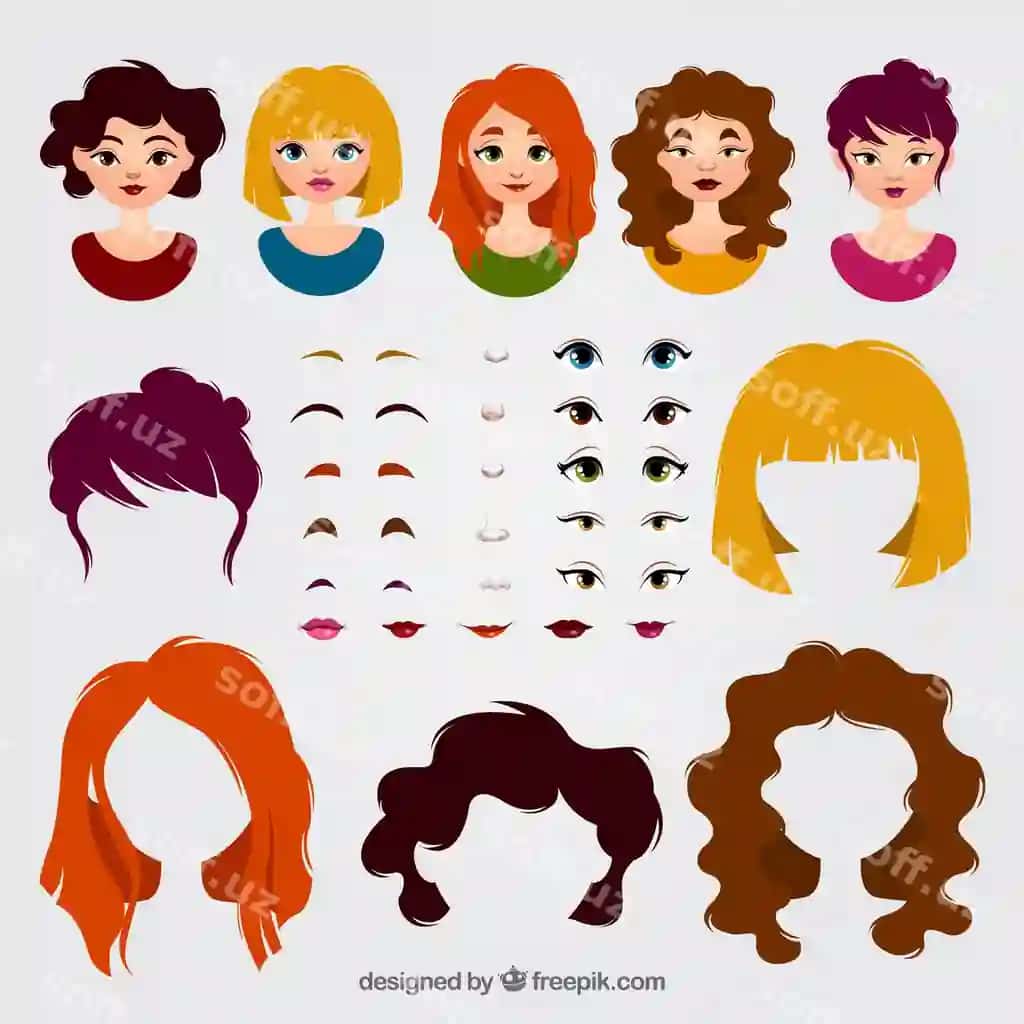 Ayollar avatarlari elementlarni oʻz ichiga oladi | Female avatars pack elements