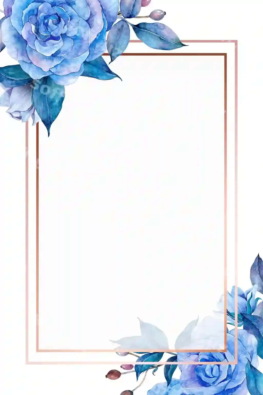 Ko'k gul oltin ramka png akvaramel | Blue flower gold frame png watercolor