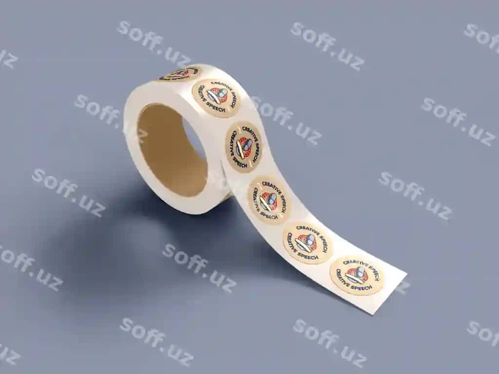 Doira yonidagi sticker rulon brendlash mockup | Round adhesive sticker roll branding mockup
