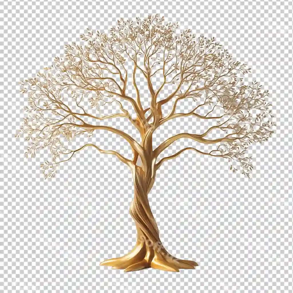 Oltin barglari shaffof fonga ega oltin daraxt | Gold tree with gold leaves transparent background