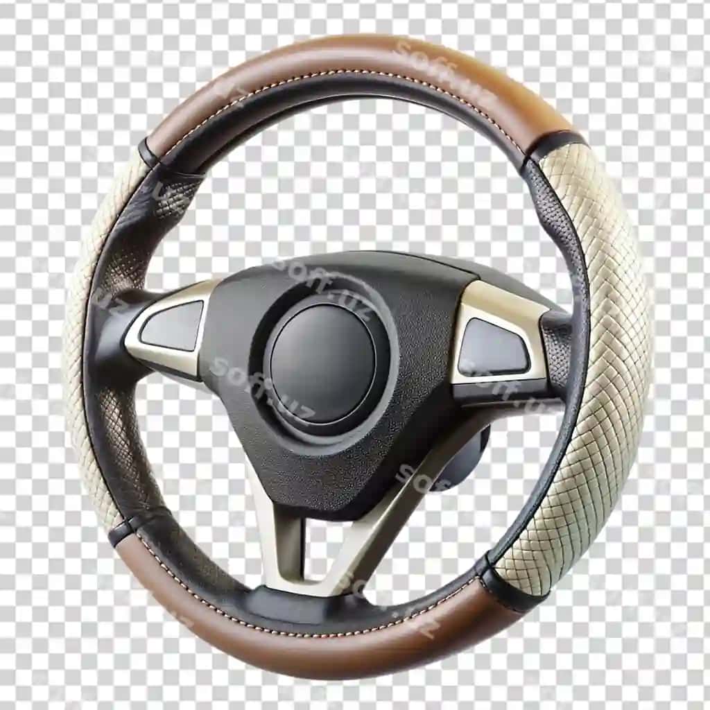 Choy qop bilan qora markazli shaffof orqa fondagi rul | Steering wheel with leather cover black center transparent background