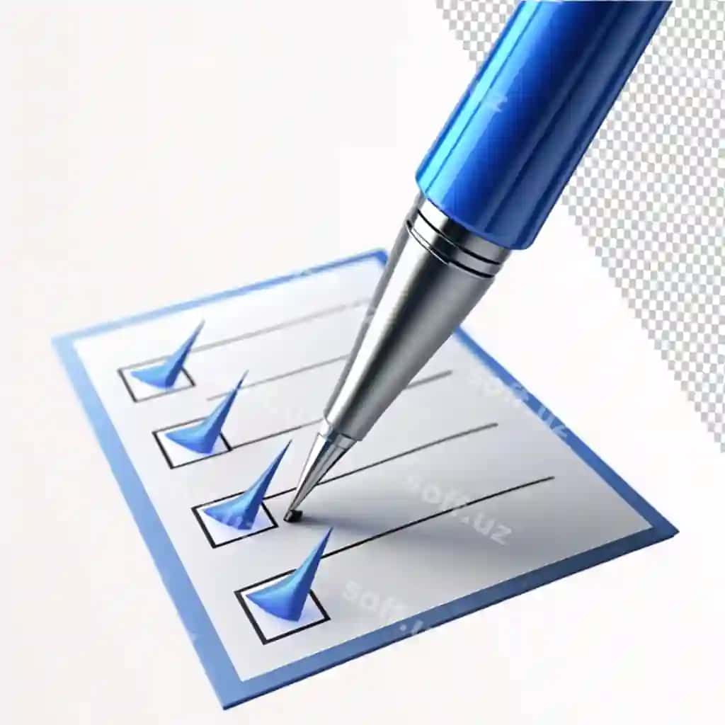 Illustratsiya qalam bilan ko'k belklar chizilgan varaq shaffof fonda | Illustration pen putting blue ticks paper transparent background