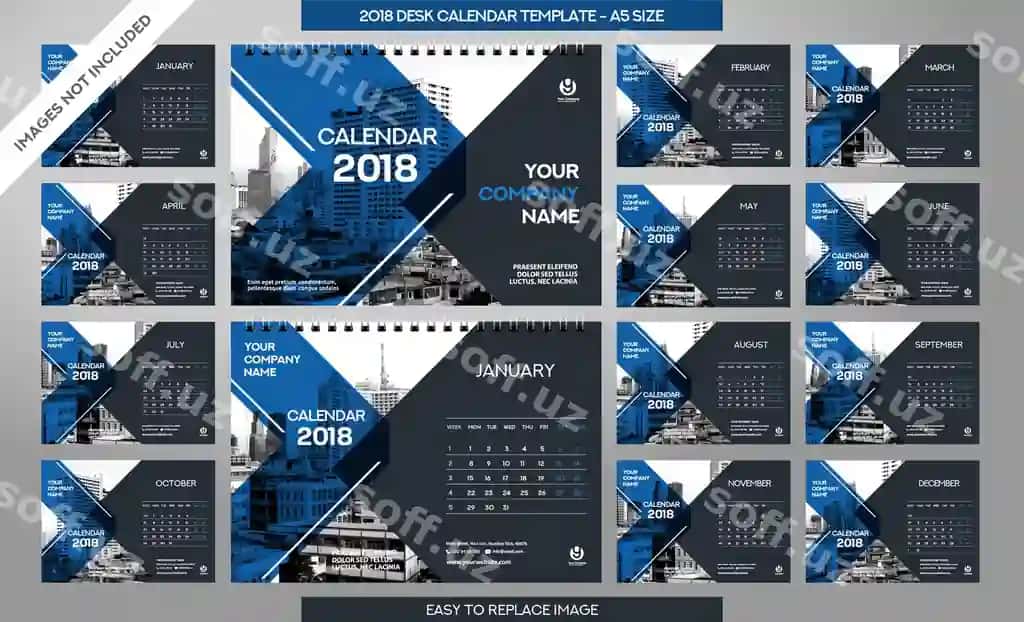 Stol takvimi 2018 shabloni | Desk calendar 2018 template