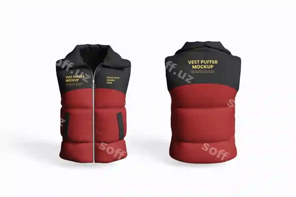 Puffer jaketi mockup old va orqa ko'rinishi | Puffer vest mockup front back view