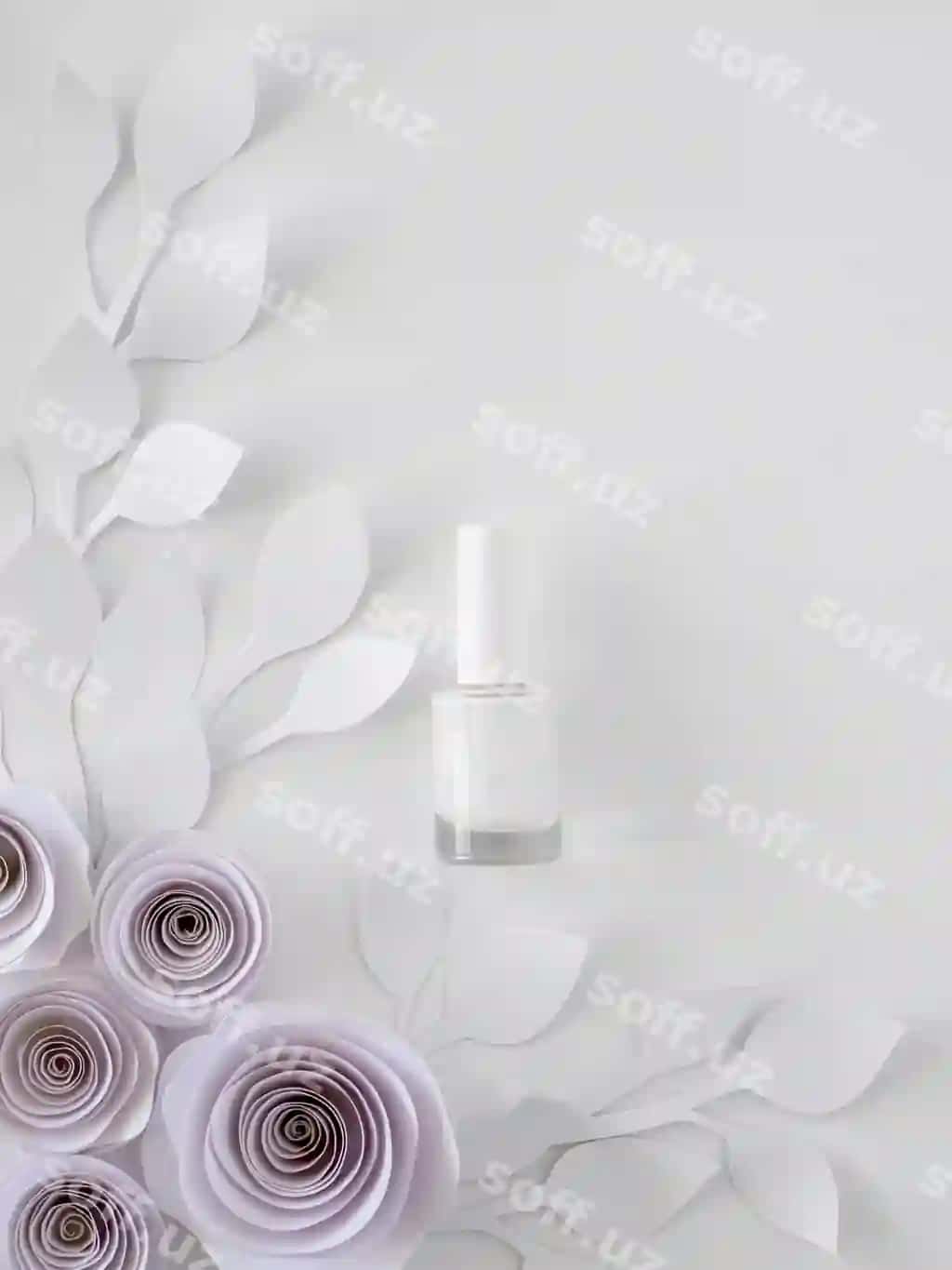 Oq qog'oz gullari dizayni tirondosh namunasi | White paper flowers design with nail polish mockup