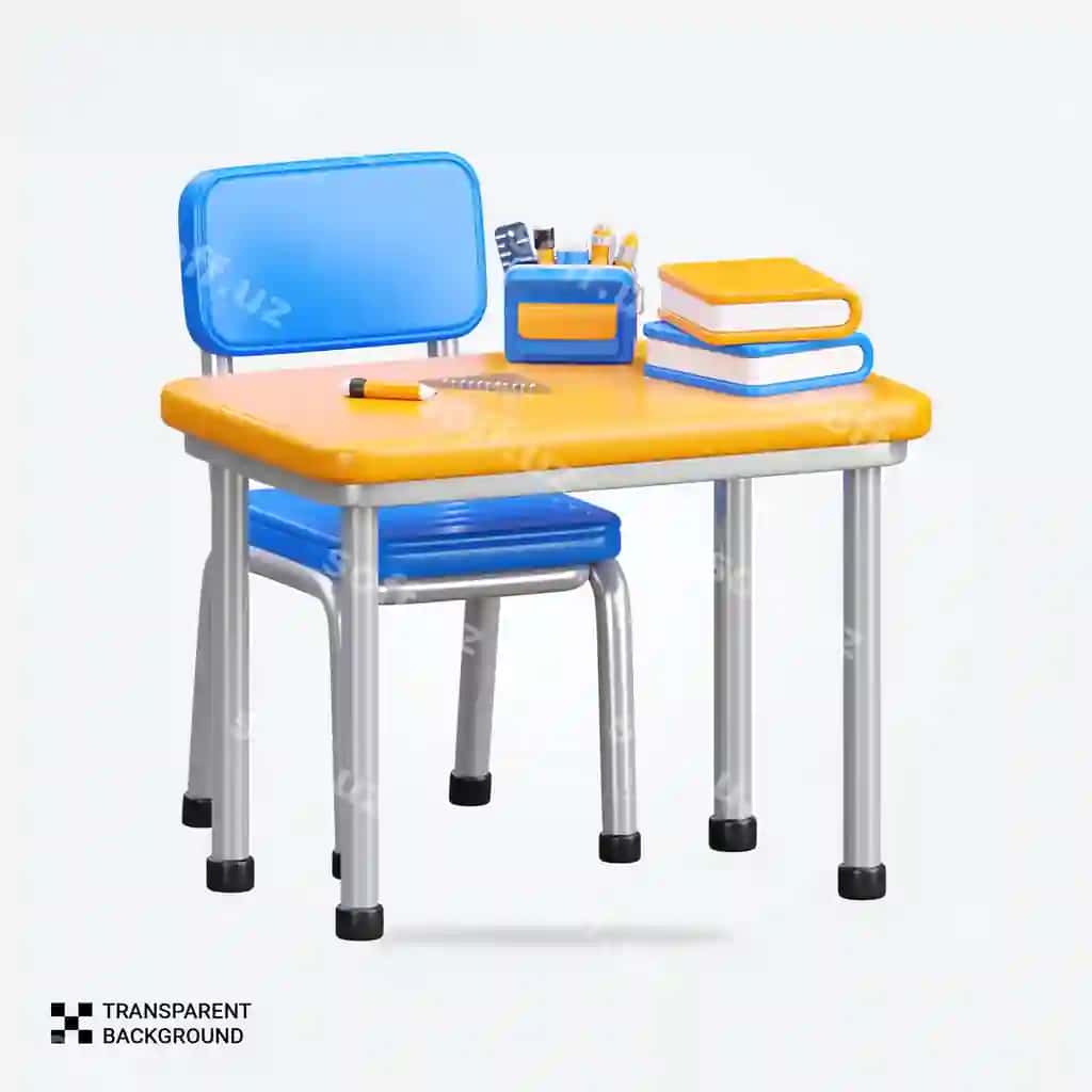 Psd 3d render maktab stoli ikonka | Psd 3d render school desk icon