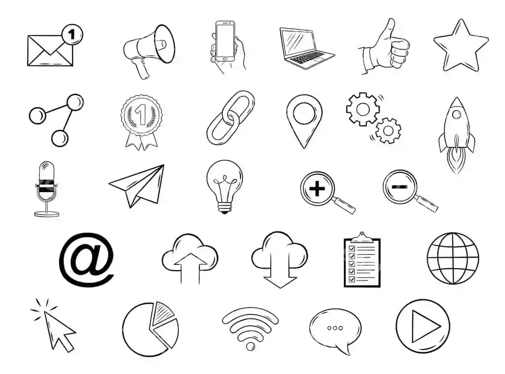 Internet marketing ikonkalar ijtimoiy tarmoqlar biznes veb qo'l bilan chizilgan ikonkalar | Internet marketing icons social media business web hand drawn icons
