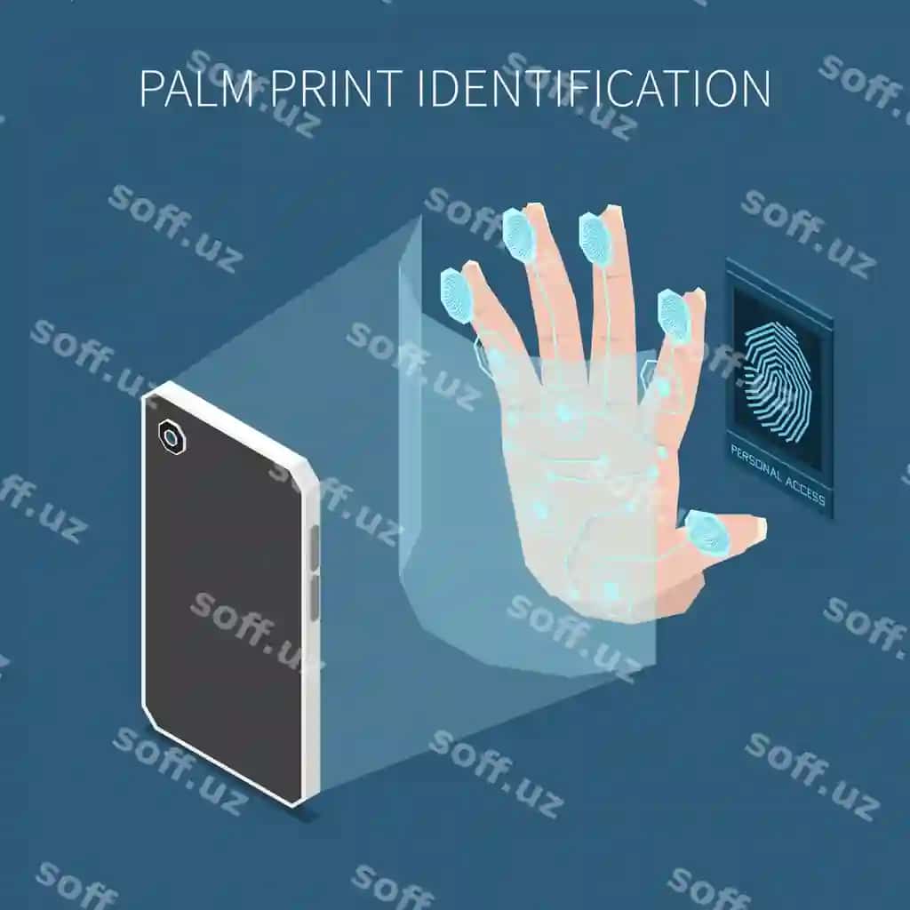Biometrik autentikatsiya izometric kompositsiya akillı telefon rasmi bilan | Biometric authentification isometric composition with images smartphone