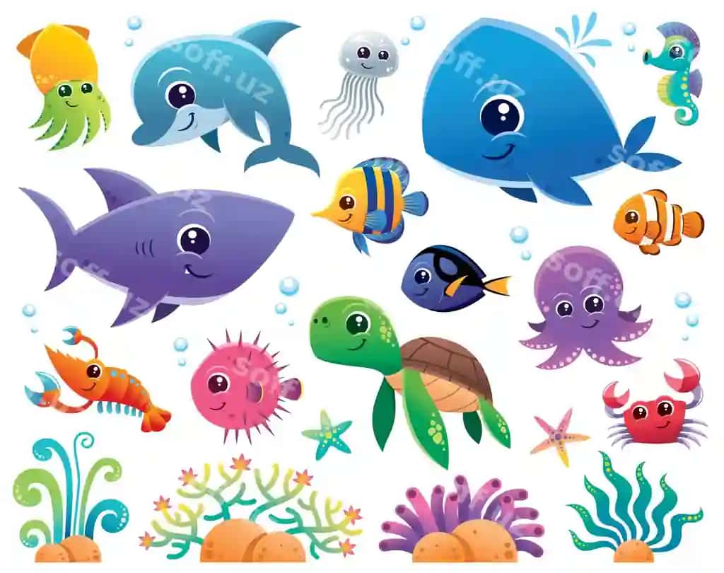 Bahol hayvonlari multfilm to'plami | Sea animals cartoon set