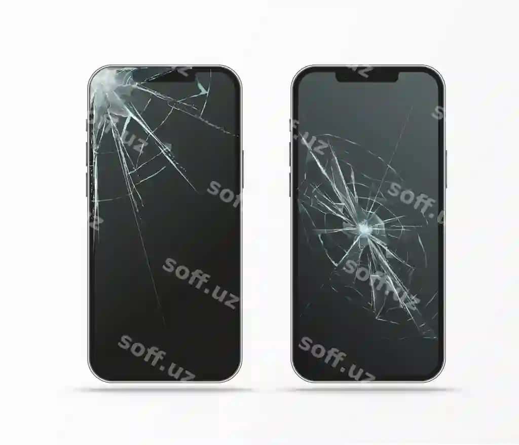 Buzilgan ekranli mobil telefon chiziqlangan shisha vektor illustratsiyasi | Broken display mobile phone cracked glass vector illustration